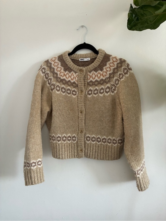 SPAO Sweaters - Neutral Fair Isle Knit Cardigan in Beige